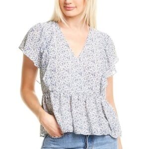 Madewell Georgette Ruffle-Sleeve Peplum Top in Americana Floral Sz Small